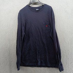 Polo Ralph Lauren Shirt Mens‎ Medium Navy Blue Long Sleeve Pocket Tee Basic Vtg